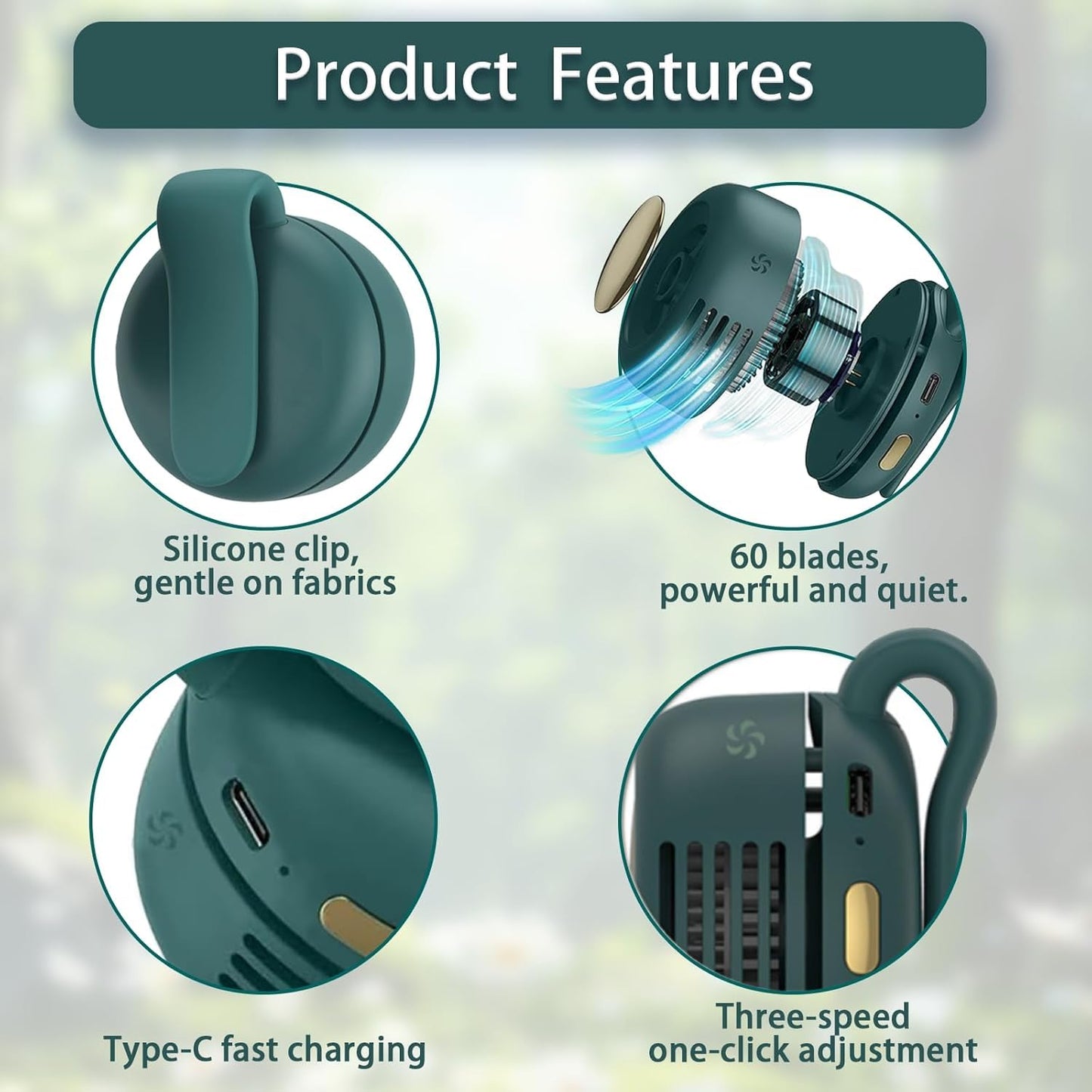FIALAME Portable Silent Mini Bladeless Fan Clip On - Rechargeable Rotating Waist Fan, Adjustable 3-Speed Portable Electric Fan, Rechargeable 360°