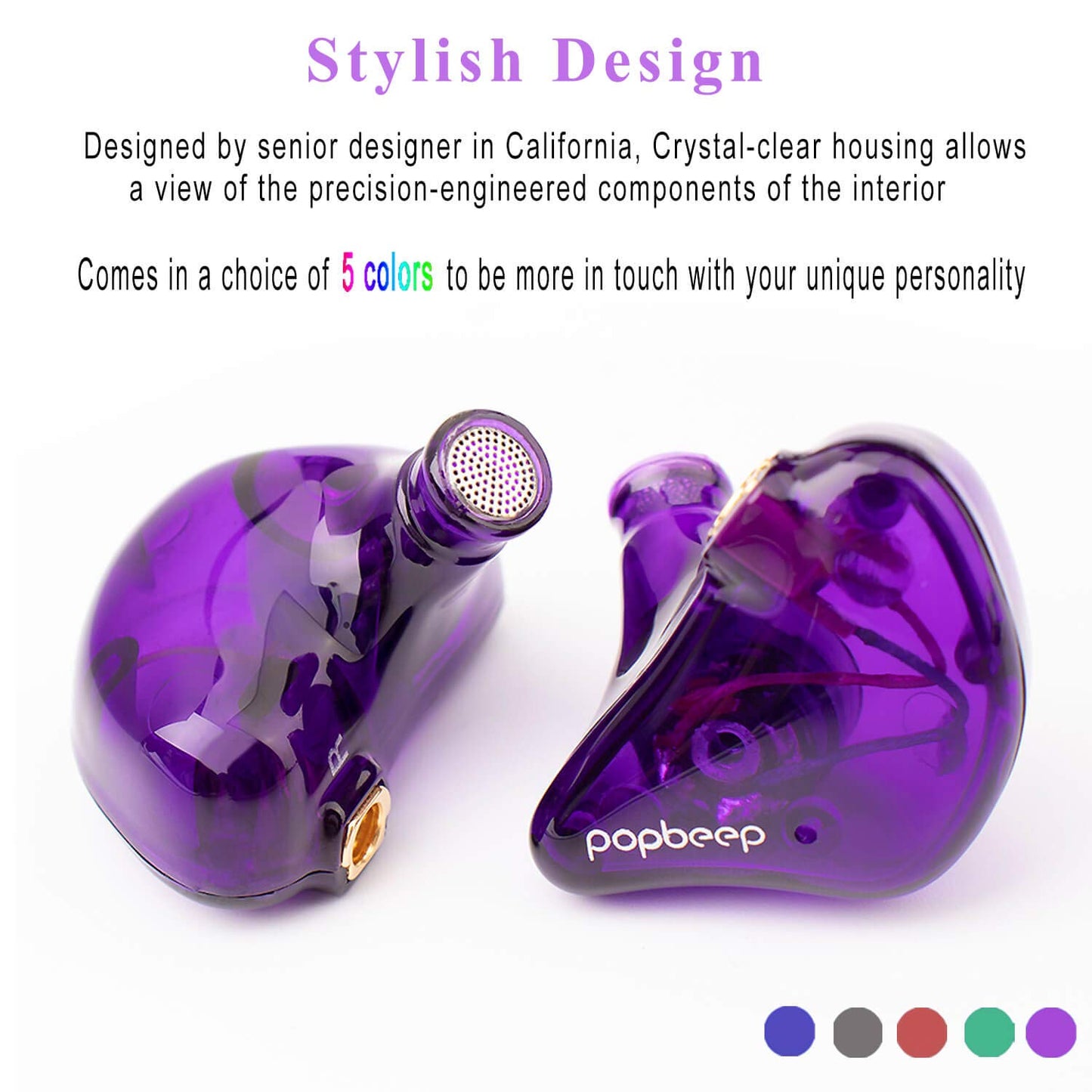 BASN Bsinger+PRO in Ear Monitor for Musicians with MMCX Replaceable Cables; Noise-Isolating and Universal-Fit (Purple)