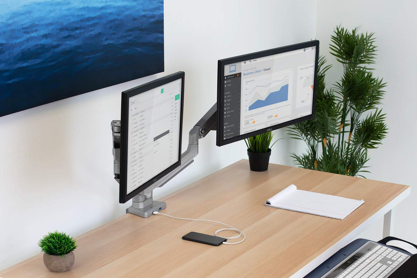 Mount-It! Dual Monitor Desk Mount with USB 3.0 Ports, Full Motion Dual Monitor Stand for 2 Screens up to 32 Inches, VESA 75x75 & 100x100, Clamp or