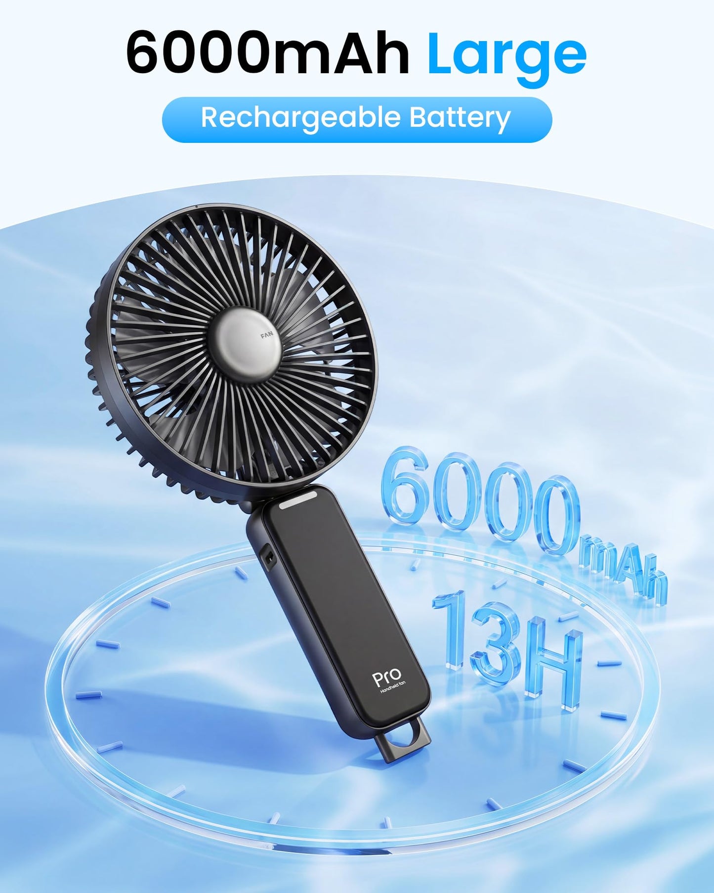 Novauxlume 6 Inch Handheld Fan Rechargeable, Portable Hand Fan with 6000mAh Batteryand Phone Charging, Quiet Powerful Personal Fan for Travel