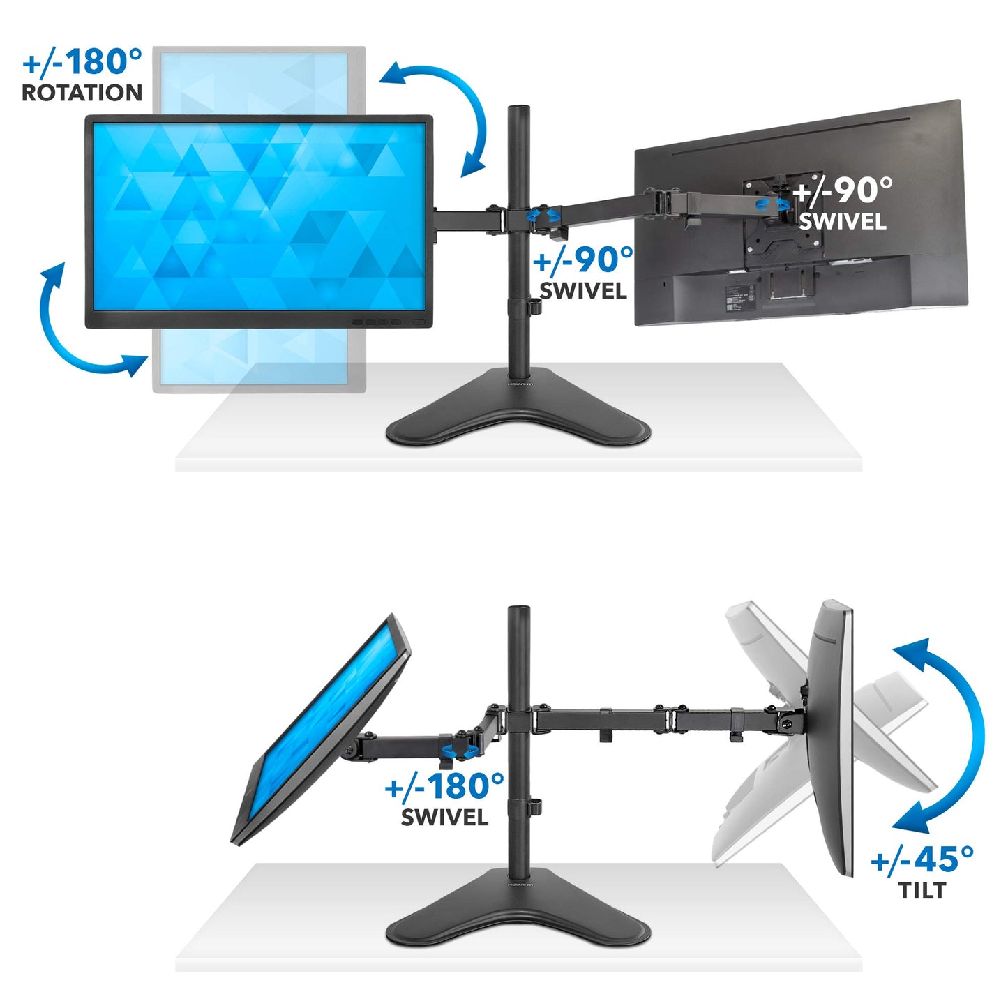 Mount-It! Dual Monitor Stand for Desk - Double Monitor Mount for 2 Screens up to 32 Inch and 17 Lbs - Free-Standing Base Swivel, Tilt, Rotates 360