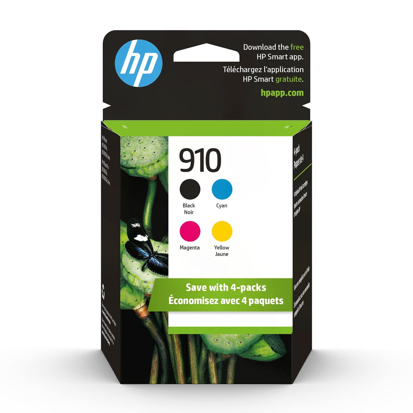 HP 910 Black, Cyan, Magenta, Yellow Ink Cartridges (4-Pack) | Works OfficeJet 8010, 8020 Series, OfficeJet Pro 8020, 8030 Series | Eligible