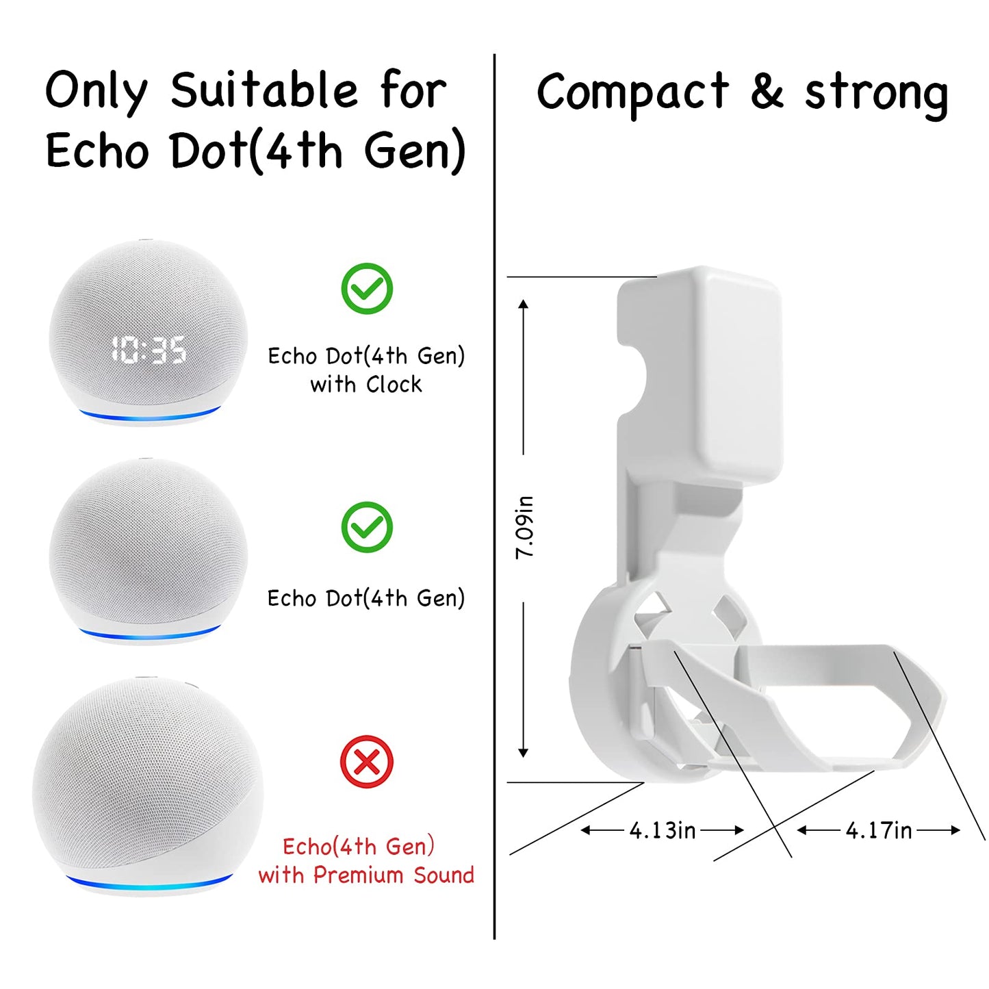 ZUOLACO Wall Mount Holder for Dot 4th/5th Generation, Outlet Hanger for Dot 4th/5th Gen, Smart Speaker Stand, Space-Saving Accessories, Built-in Cable