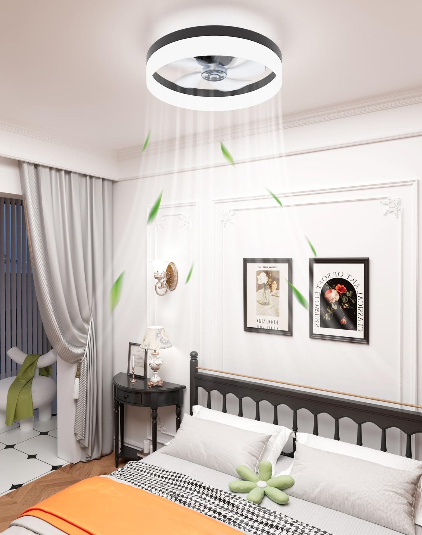 Modern Ceiling Fans with Lights, 20 inch Low Profile Ceiling Fan with Light, Remote and App Control, Stepless Color Temperature Change and 6 Speeds