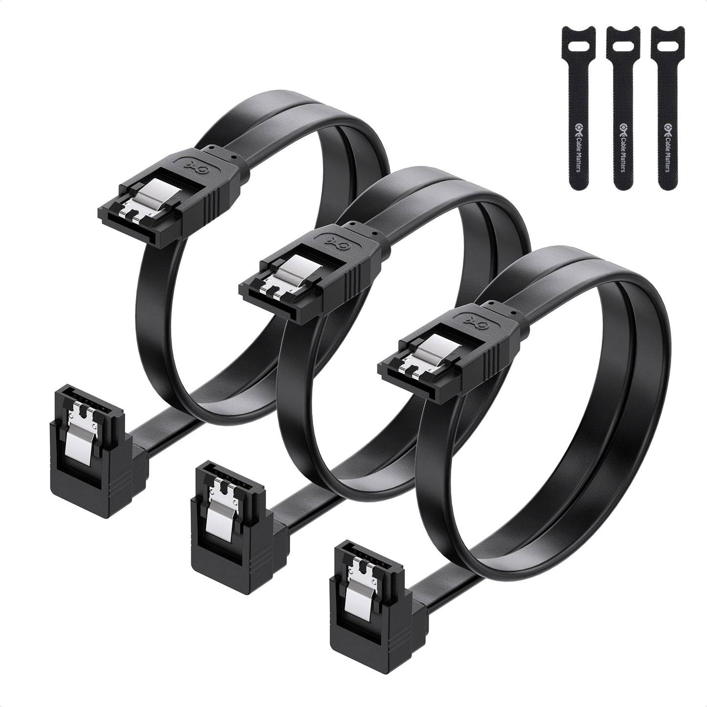Cable Matters 3-Pack 90 Degree SATA Cable - 18 Inch, SATA III 6Gbps Right Angle Data Cable for SSD, HDD, CD/DVD Drives, Hard Drive, Optical Drive