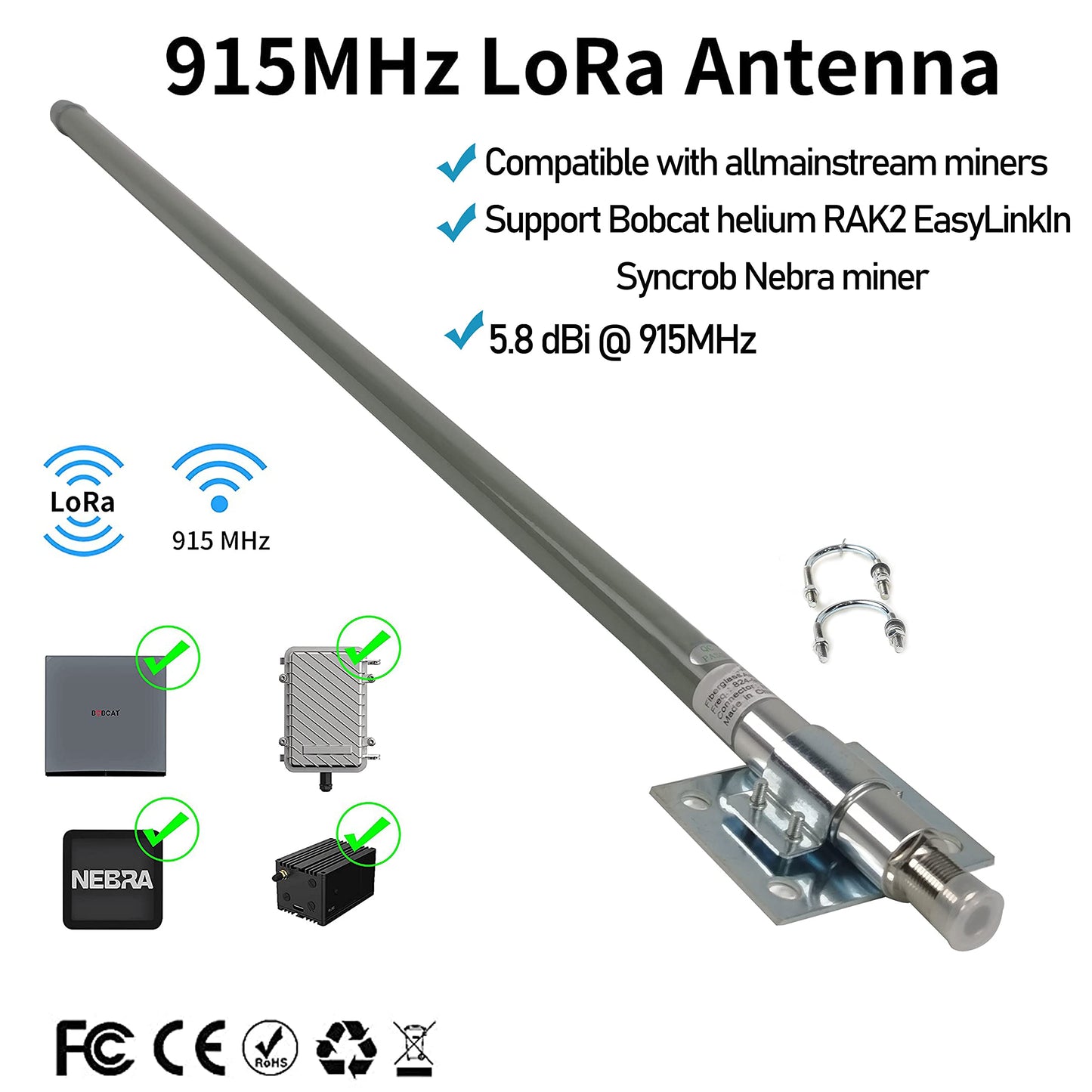 Meshtastic Lora 915mhz Antenna 5.8dBi Outdoor Omni Helium Antenna 915MHz 15.7inch+3Meters RG58 Cable for Meshtastic/Lora Gateway