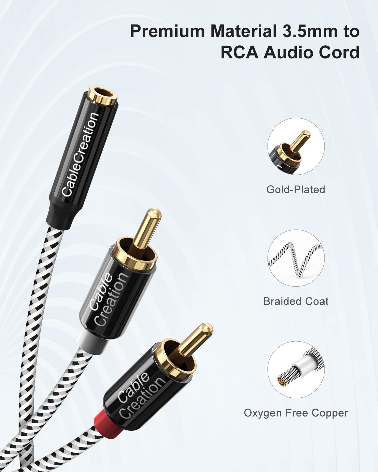 CableCreation 3.5mm to RCA Cable, 3.5mm Female to 2RCA Male Stereo Audio Cable Gold Plated for TV,Smartphones, MP3, Tablets, Speakers,Home