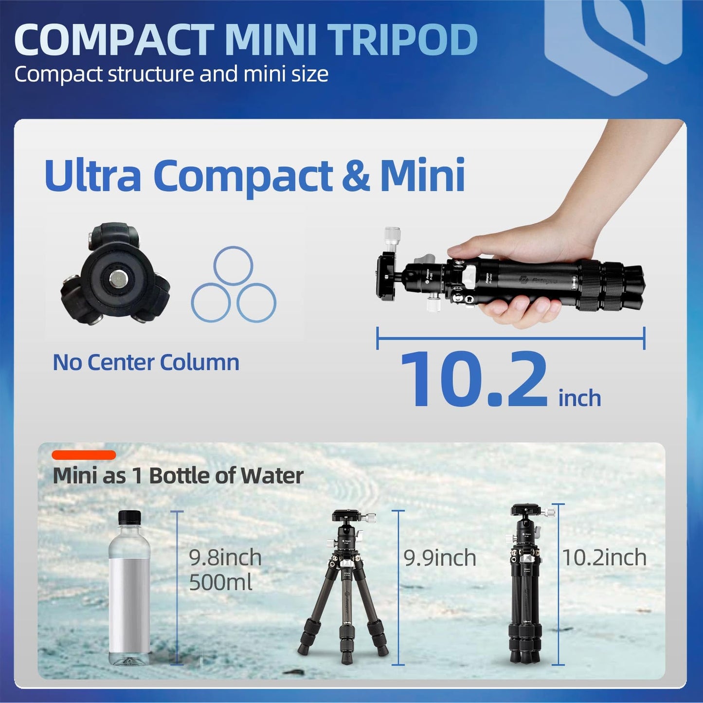 Fotopro Carbon Fiber Mini Tripod, 15 Inch /0.86 lbs Lightweight Compact Travel Tripod with 360 Degree Ball Head, QR Plate for Camera Camcorder, Load