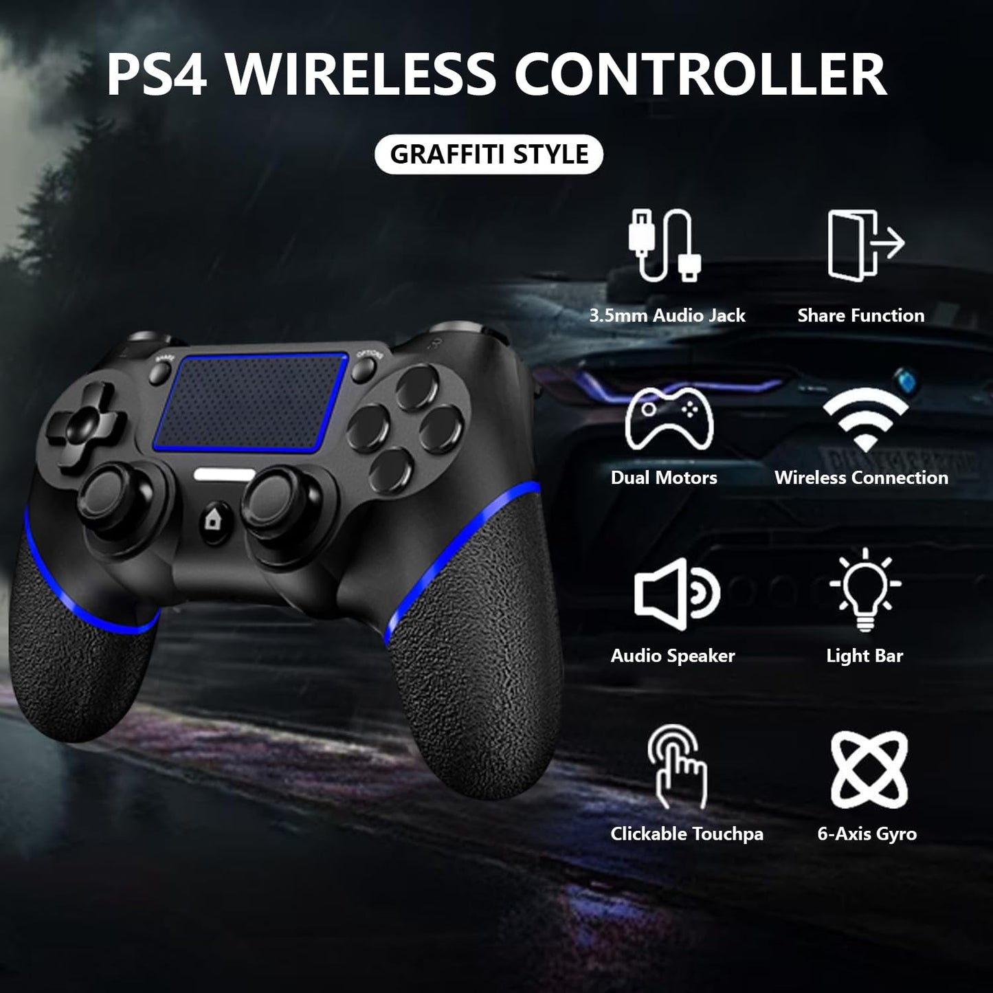 SZDILONG Upgraded Wireless Controller for Ps4 Gamepad Compatible with Ps4/Pro/Slim/Windows PC,Joystick for PS4 with Touchpad/Stereo Headphone