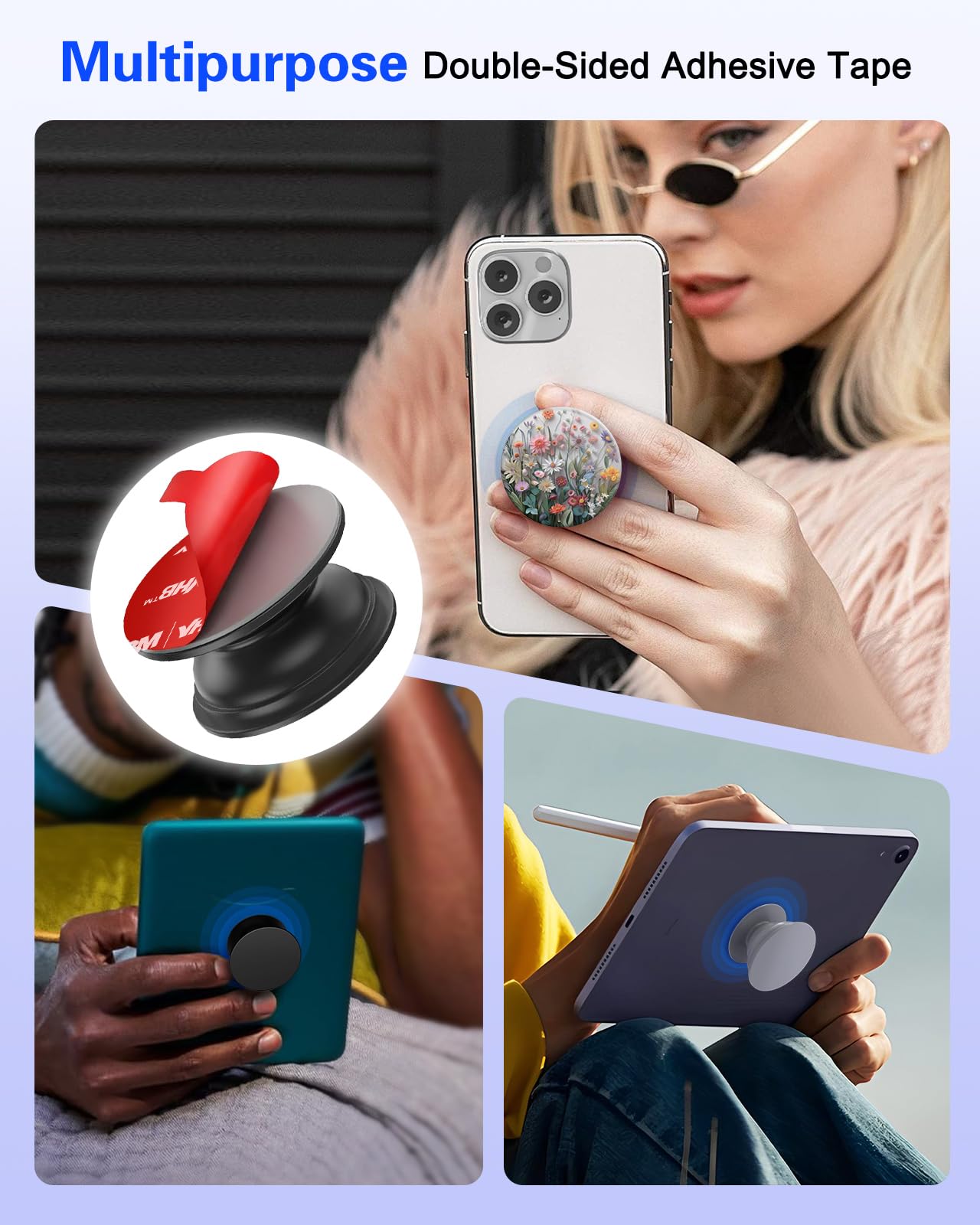 volport Sticky Adhesive Pads for Pops Socket Base: 5 Pcs 1.38" Strong Round Double Sided Replacement Sticker for Collapsible Phone Grip Stand, Very