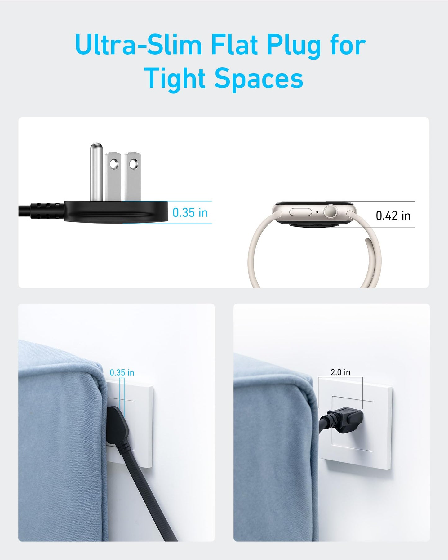 Anker Surge Protector Flat Plug Power Strip(2100J), 12 AC Outlets, 5feet Flat Extension Cord, 1USB C and 2 USB Ports for Multiple Devices, 20W Fast