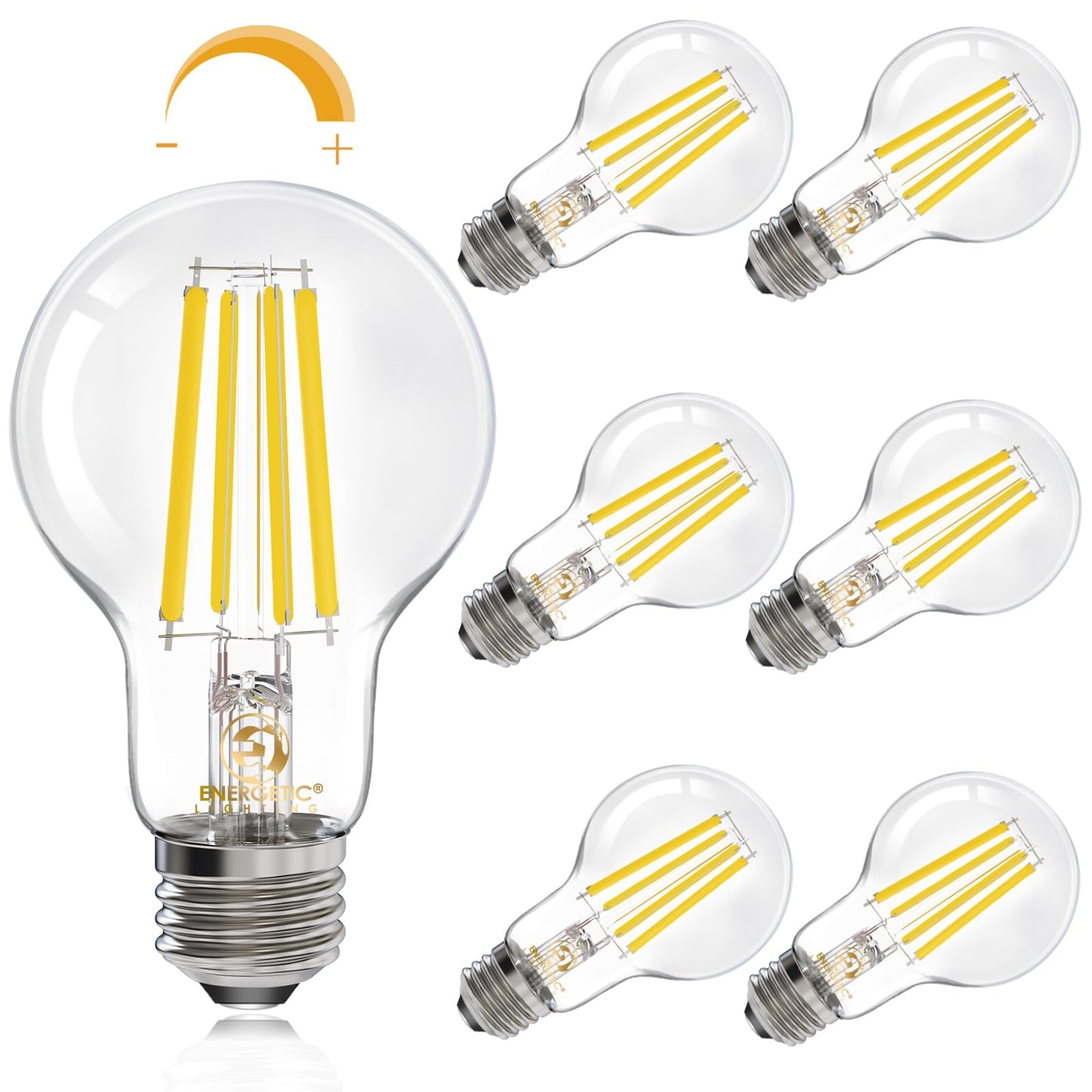 Energetic Dimmable A19 LED Edison Light Bulb, 12W Equivalent 100W, 1600LM High Brightness, 5000K Daylight, Clear Antique LED Filament Bulb for Home