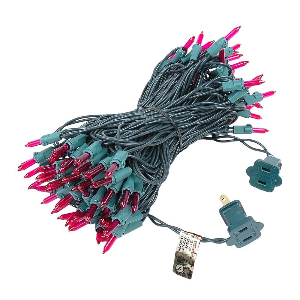 Novelty Lights 50 Feet 100 Bulbs Traditional Incandescent Mini Lights, Pink on Green Wire with 6" Spacing, Commercial Grade and UL Listed
