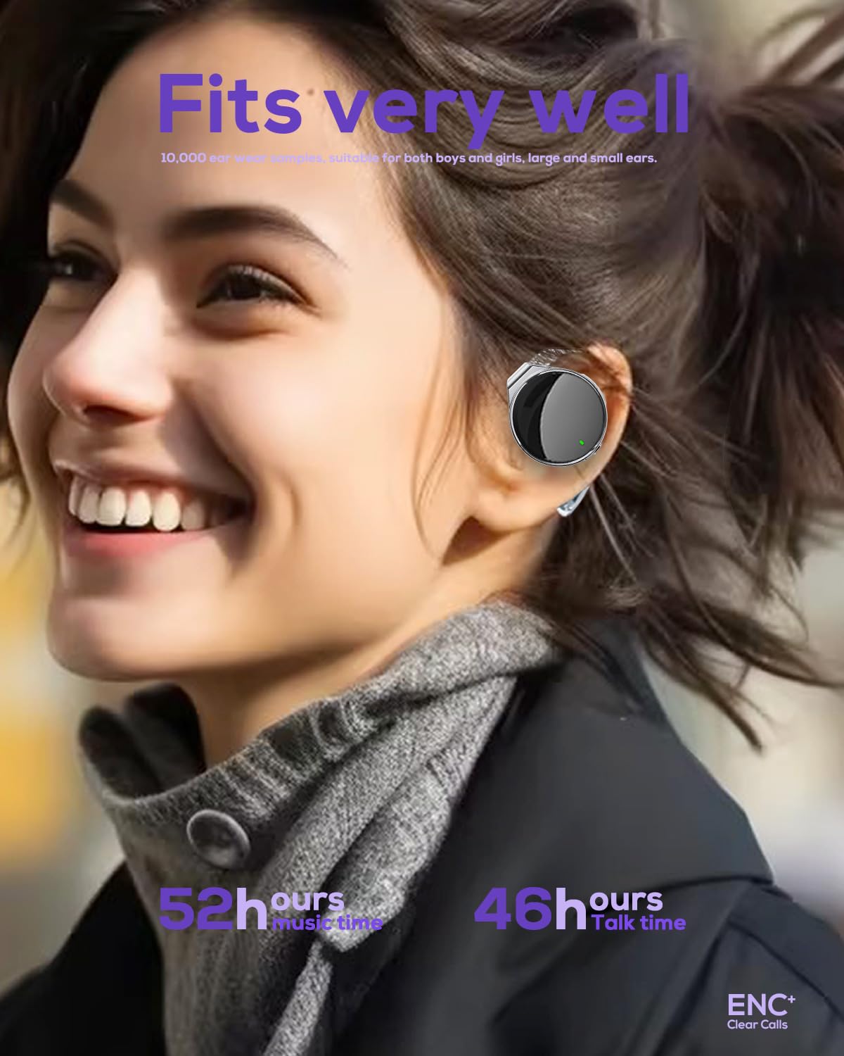On Ear Headphones Bluetooth 5.4, Noise Cancelling Open Ear Headphones Wireless, Water-Drop Shaped Clip On Sport Headset Bluetooth with 4 Microphone…