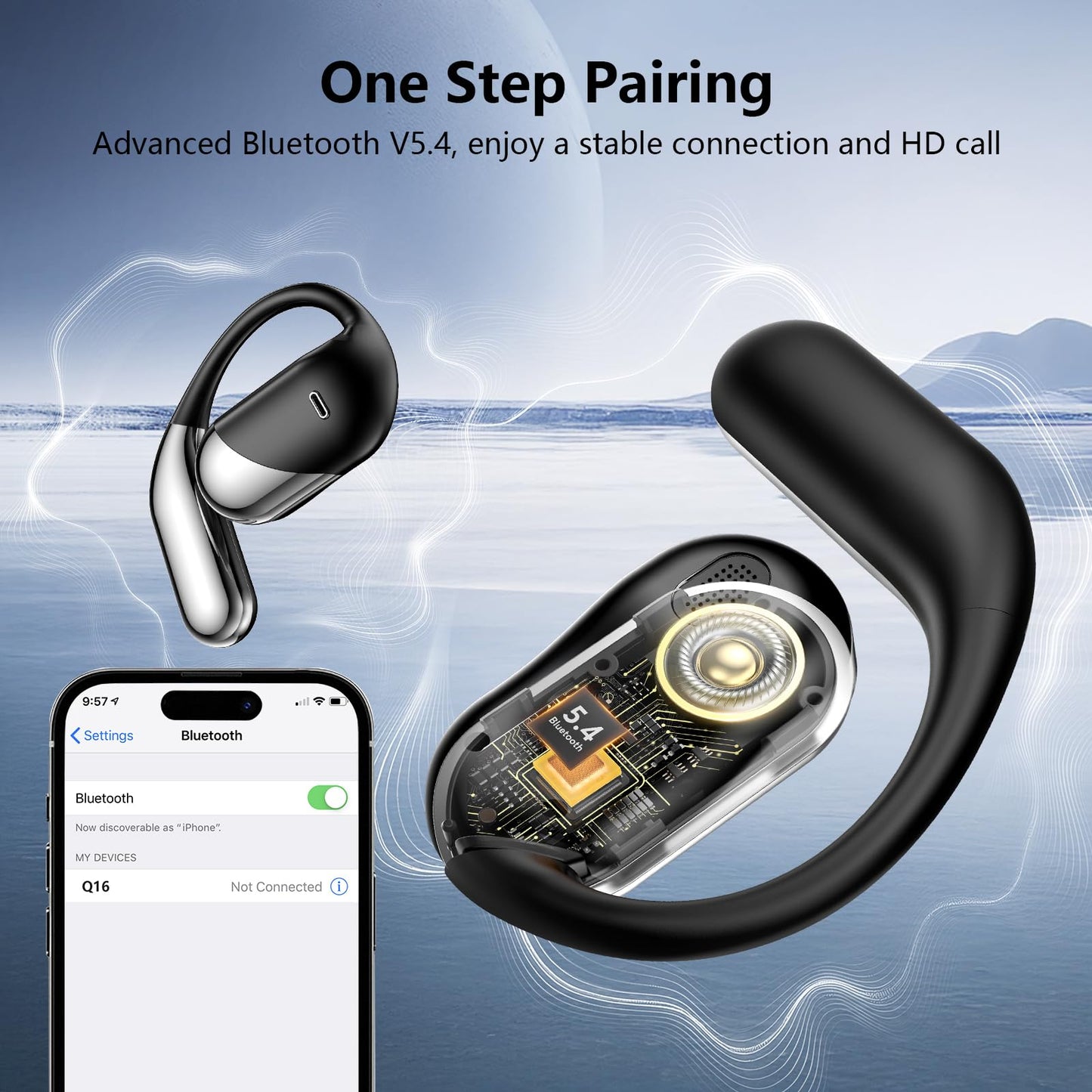 Open Ear Clip Wireless Earbuds Bone Conduction Headphones, Bluetooth 5.4, Open Ear Design for Running Fitness,office?Built-in Mic, IPX7 Waterproof