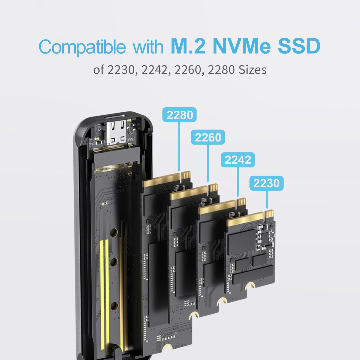 Mediasonic Aluminum M.2 PCIe NVME SSD Enclosure to USB 3.2 Gen 2 10Gbps USB Type C | M-Key/B+M Key | Support UASP Trim | 2230/2242/2260/2280 (Support