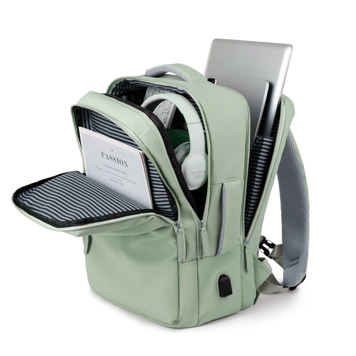 SAHARA - Multi-Compartment Travel & Laptop Backpack with USB Charging Port for Laptops up to 16-inch, Green, (LT00102)