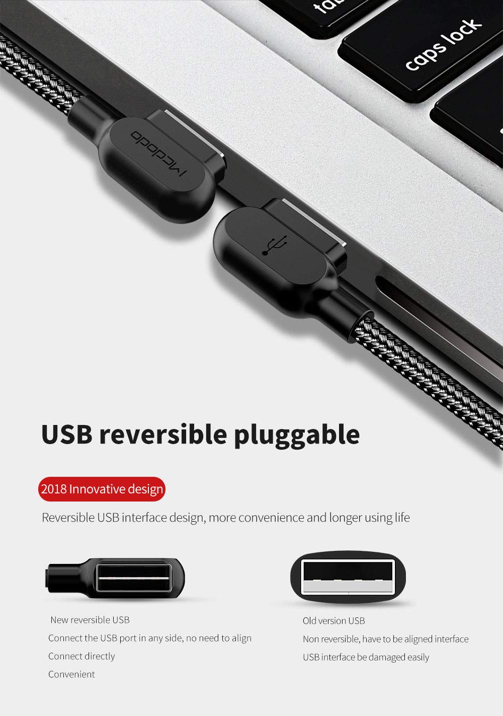 mcdodo USB 90 Degree Right Angle Elbow Design Game LEDCable Nylon Braided Sync ChargeDouble Size USB Data 6FT/1.8M Cable Compatible with iPhone…