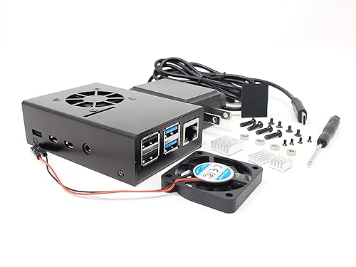 MICRO CONNECTORS, Inc. Aluminum Raspberry Pi 4 Model B Case with Fan and USB-C Power Adapter