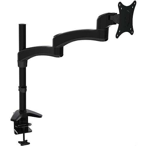 2xhome -New Ergonomic Fully Height Adjustable Easy Articulating Tilting Black Desk Pole Mount Bracket Desktop Flat Panel Clamp Stand with Extension