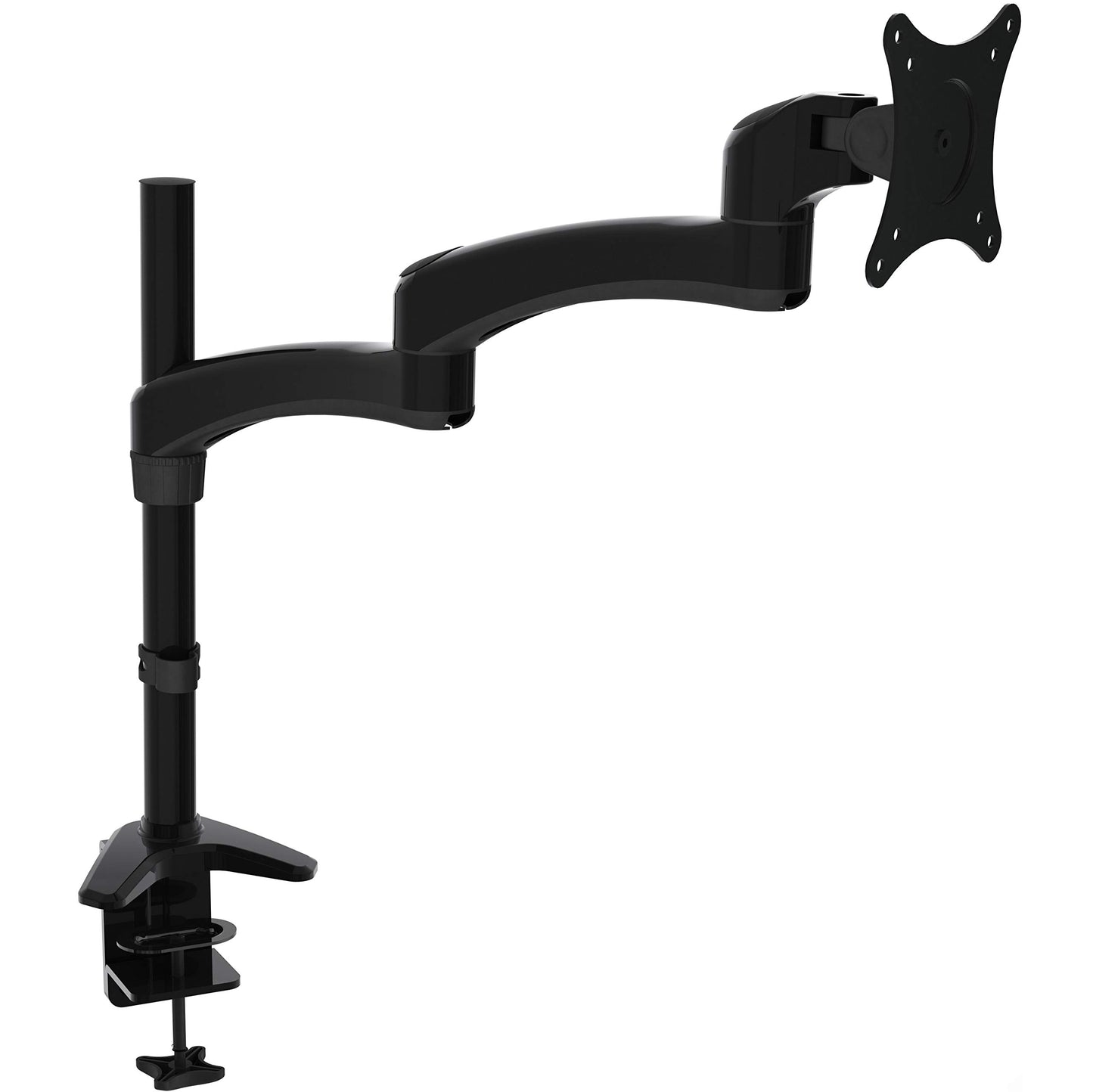 2xhome -New Ergonomic Fully Height Adjustable Easy Articulating Tilting Black Desk Pole Mount Bracket Desktop Flat Panel Clamp Stand with Extension