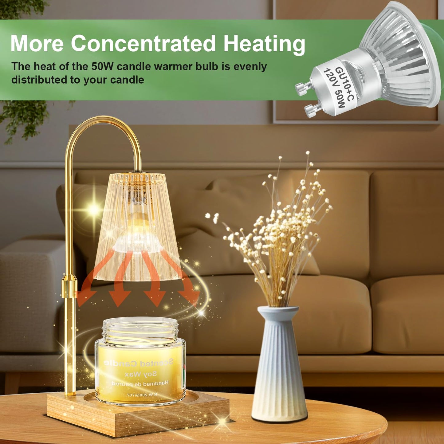 SerBion GU10 120V 50W Halogen Light Bulbs for Track and Range Hood, GU10+C Candle Warmer Lamp with Dimmable, 2700K Warm White, 6000+Hours Long-Lasting