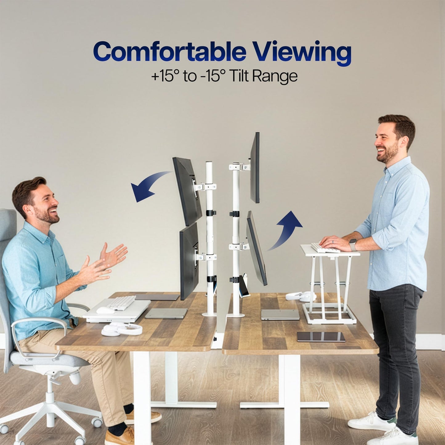 VIVO Dual Vertically Stacked LCD Monitor Desk Mount, Extra Tall Heavy Duty Adjustable Stand for 2 Ultrawide Screens up to 34 inches, 22 lbs Capacity