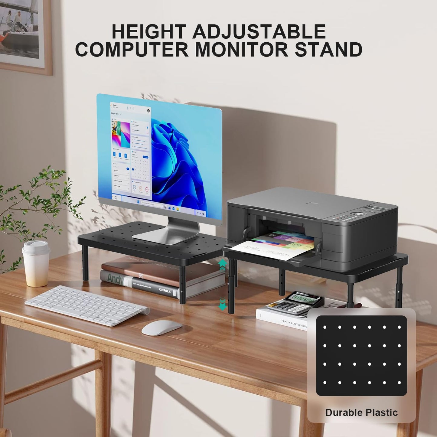 WALI Computer Monitor Stand for Desk, Adjustable Laptop Riser, Desk Monitor Stand Underneath Storage for Office, School Supplies (PTT001-B), 1 Pack