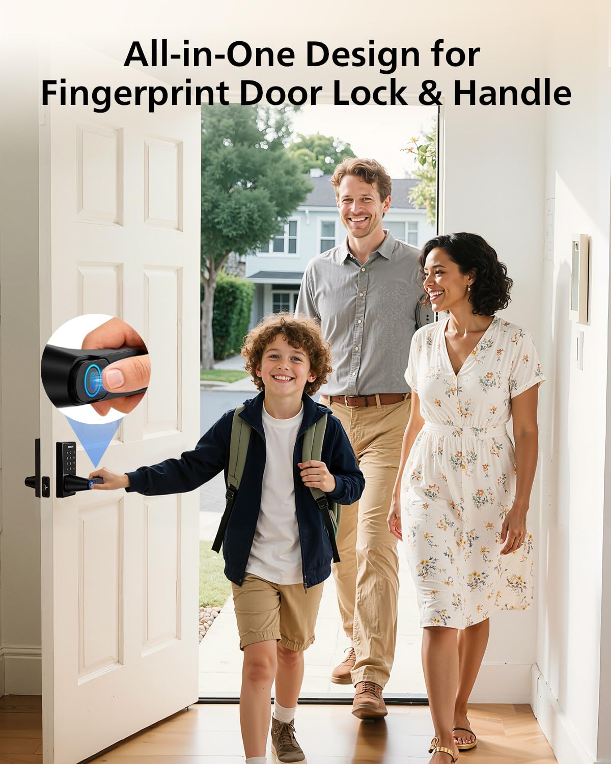 Philips Wi-Fi Smart Door Lock with Handle, Keyless Entry Door Lock for Front Door Lock Set with App Remote Control, Fingerprint Door Handle Lock