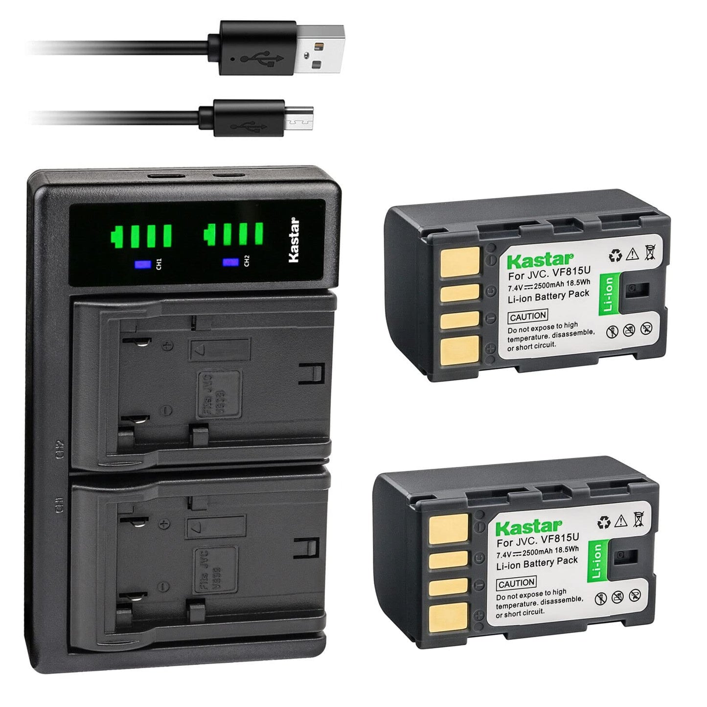 Kastar 2-Pack Battery and LTD2 USB Charger Replacement for JVC GZ-HD320BUS GY-HM70 GY-HM100 GY-HM100U GY-HM150 GY-HM170U GY-HM180 GY-HM360 GZ-HM1