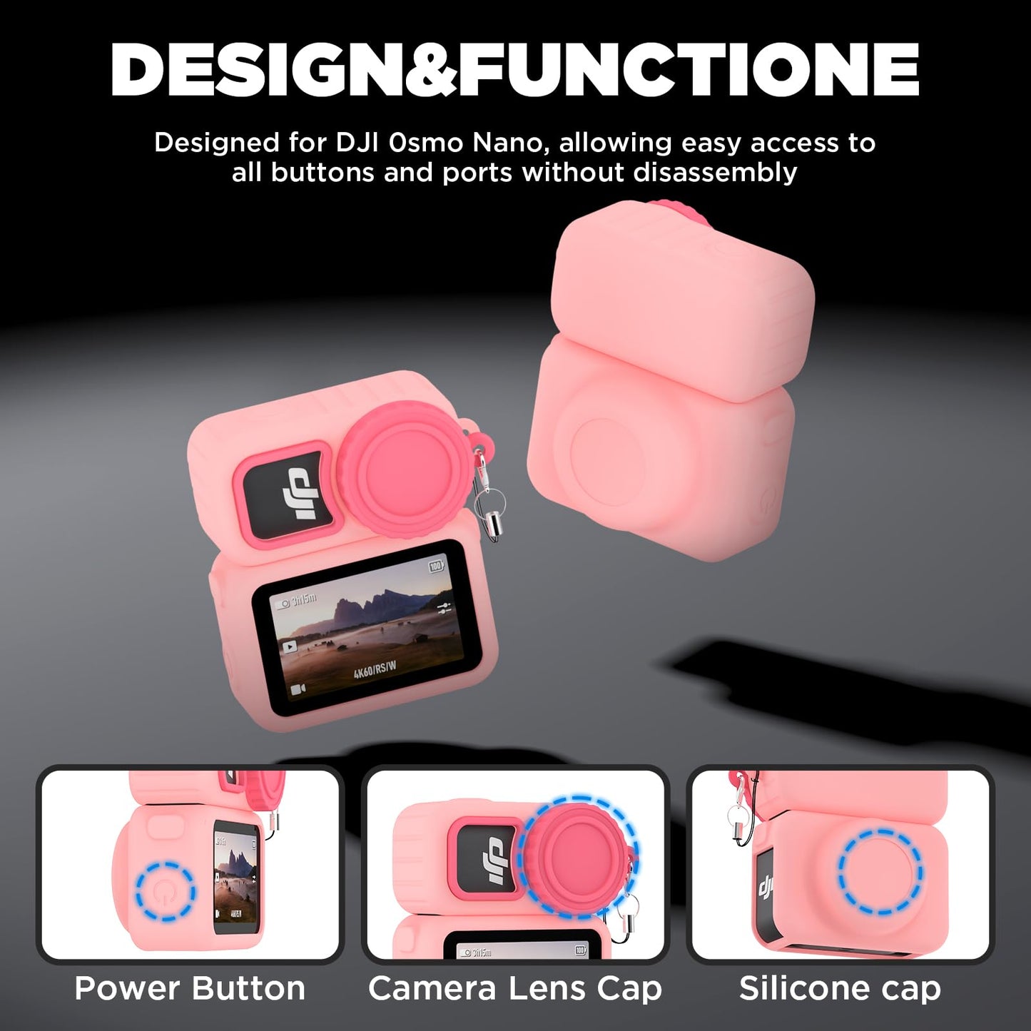 Wonkzon for DJI Osmo Nano Case, Silicone DJI Nano Case Compatible with Airtag, Soft Non-Slip Anti-Scratch Shock-Absorbent Anti-Drop Wear-Proof