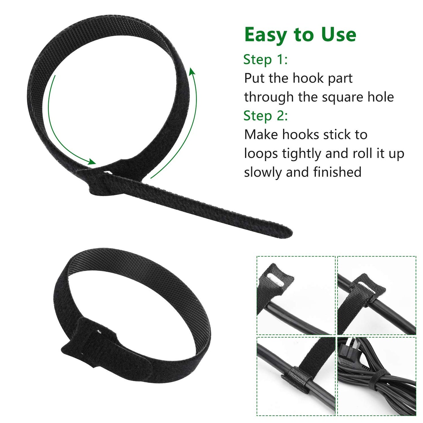 OneLeaf 60 Pcs Reusable Fastening Cable Ties with Hook and Loop, Multi-Purpose Cable Straps Wire Ties Cable Management, Adjustable Cord organizer Ties