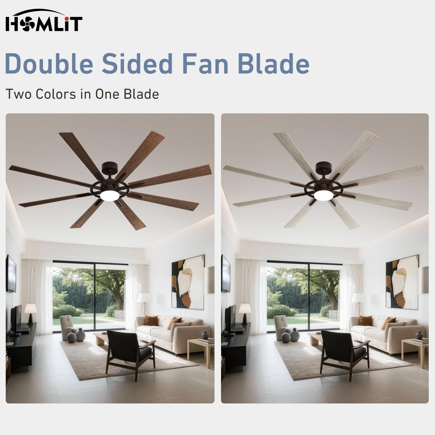 Homlit 72 Inch Smart Ceiling Fan with Light and Remote, Walnut Ceiling Fan with Quiet Reversible DC Motor, Control Via WiFi Alexa App, 3CCT Dimmable