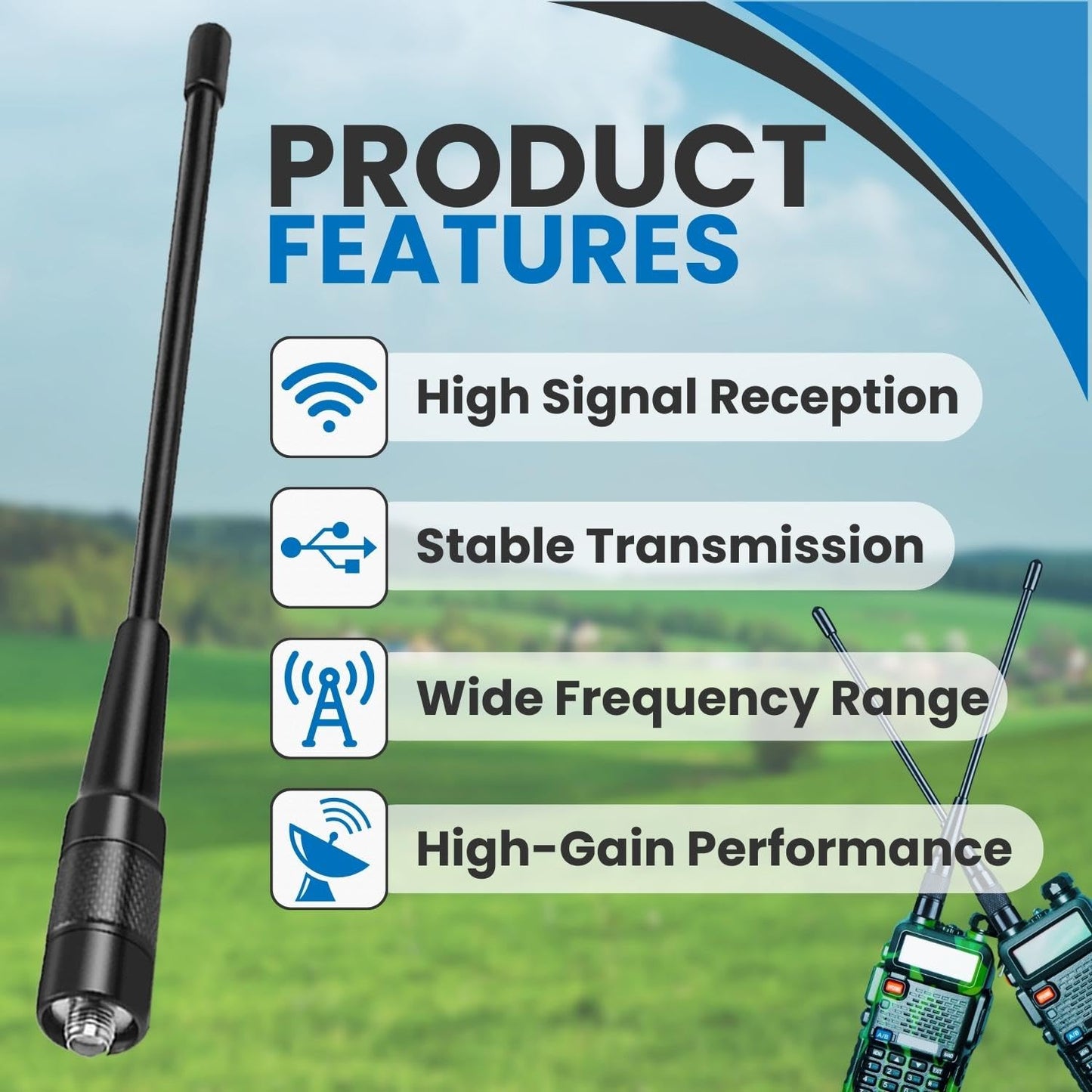 TNP 701S Radio SMA F Antenna 8 inch Whip VHF/UHF 144/430Mhz Dual Band SMA Female Antenna for Pofung, Kenwood, Wouxun, Yaesu Compatible Two-Way Ham