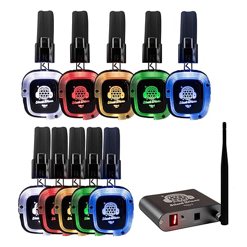 Talent Silent Disco Prism Color Changing Headphone 10 Pack with 1 Transmitter