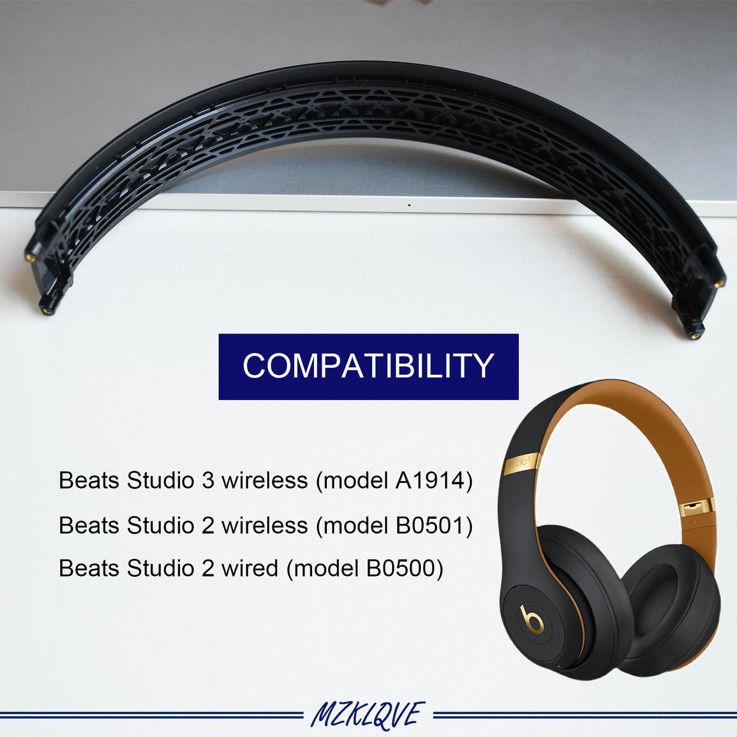 Studio 3 Headband - Replacement Parts for Beats Studio3, Studio 2 Wired/Wireless Headphones (Black Gold)