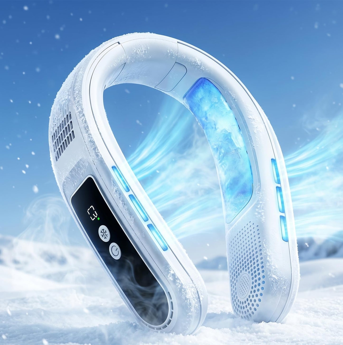 Neck Air Conditioner with 2 Icy Cooling Plates, Portable Neck Fans Blow Cold Air Rechargeable, Wearable Bladeless Fan Personal AC Dual Turbo,LED