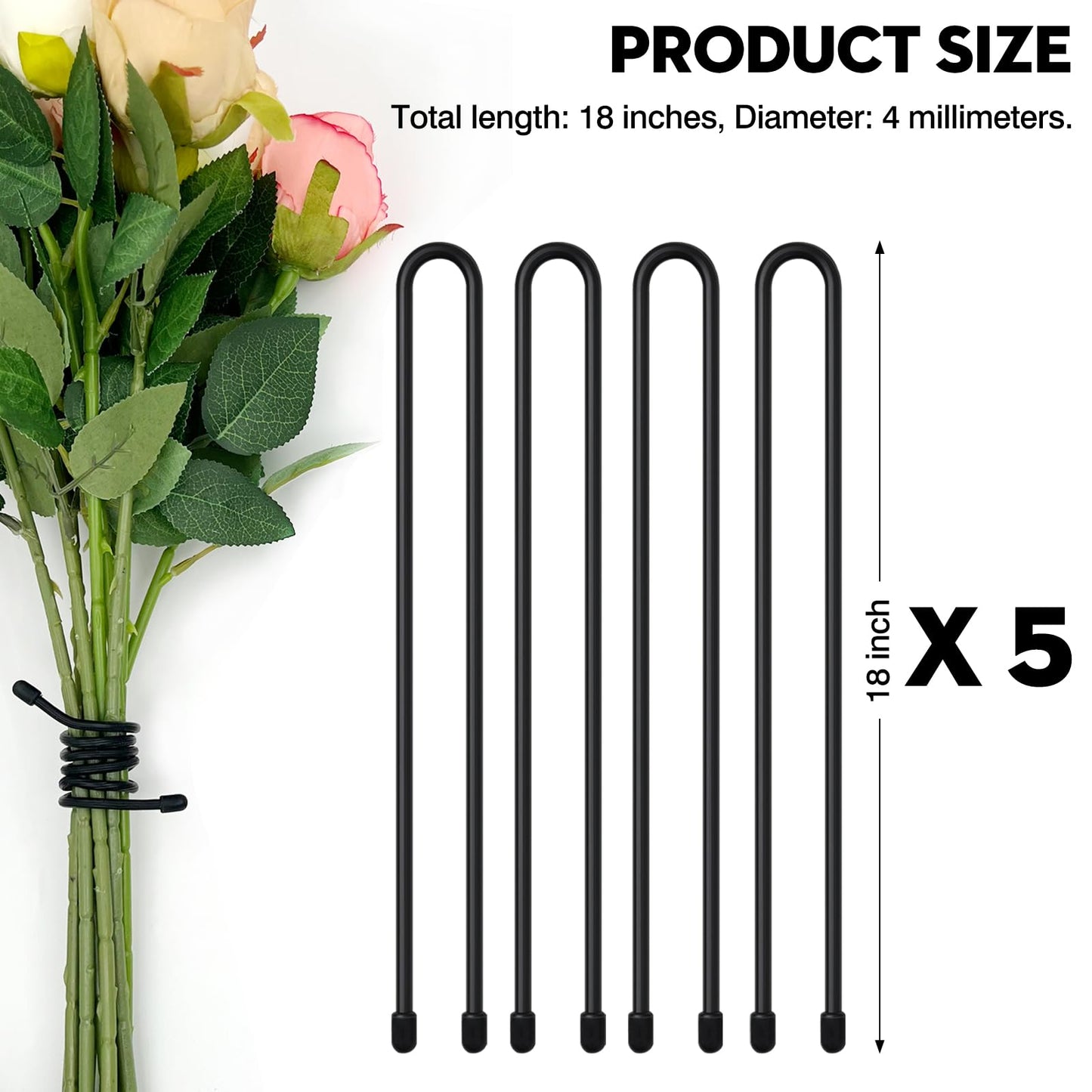 5-Pack 18-Inch Silicone Cable Ties - Reusable Flexible Cord Organizers with Steel Core for Home, Office, Kitchen & Travel (4mm Diameter)