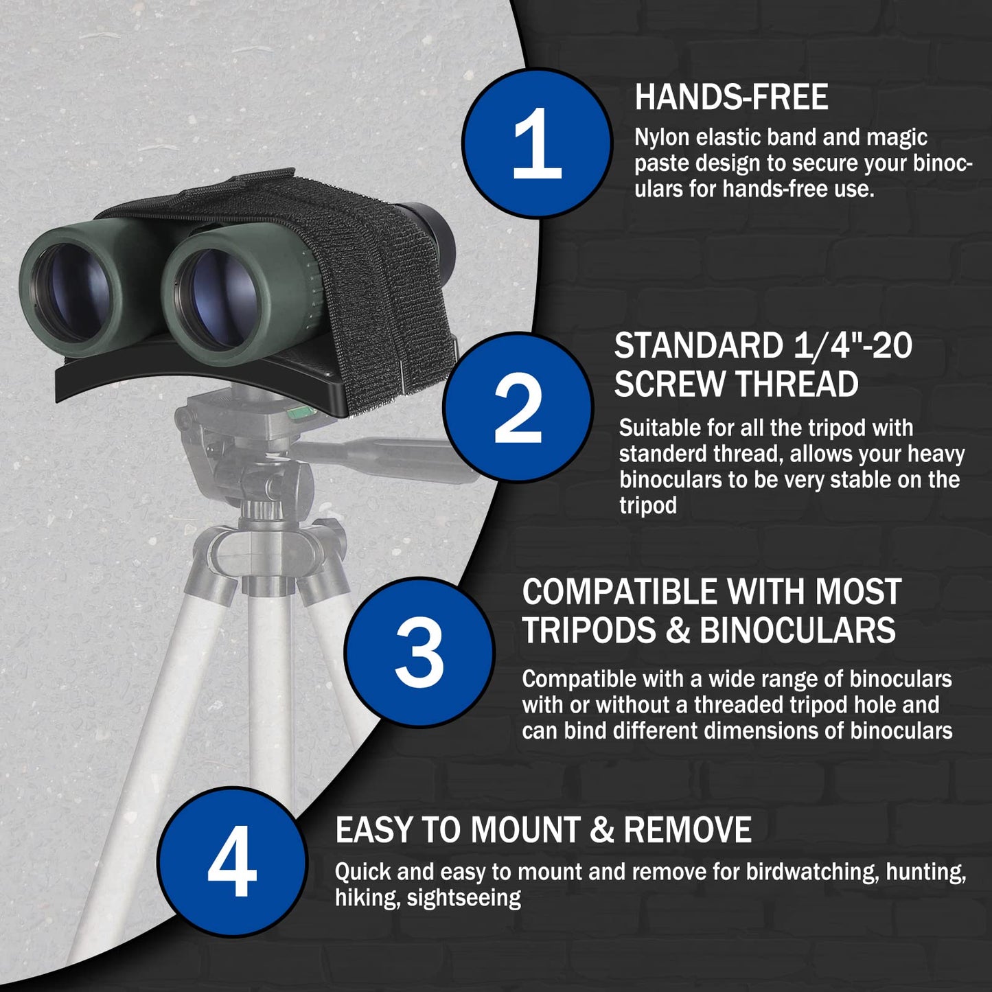 CelticBird Universal Binocular Tripod Mount -1/4-20 - for Stable Connecting Binocular and Tripod - Compatible with Most Tripods