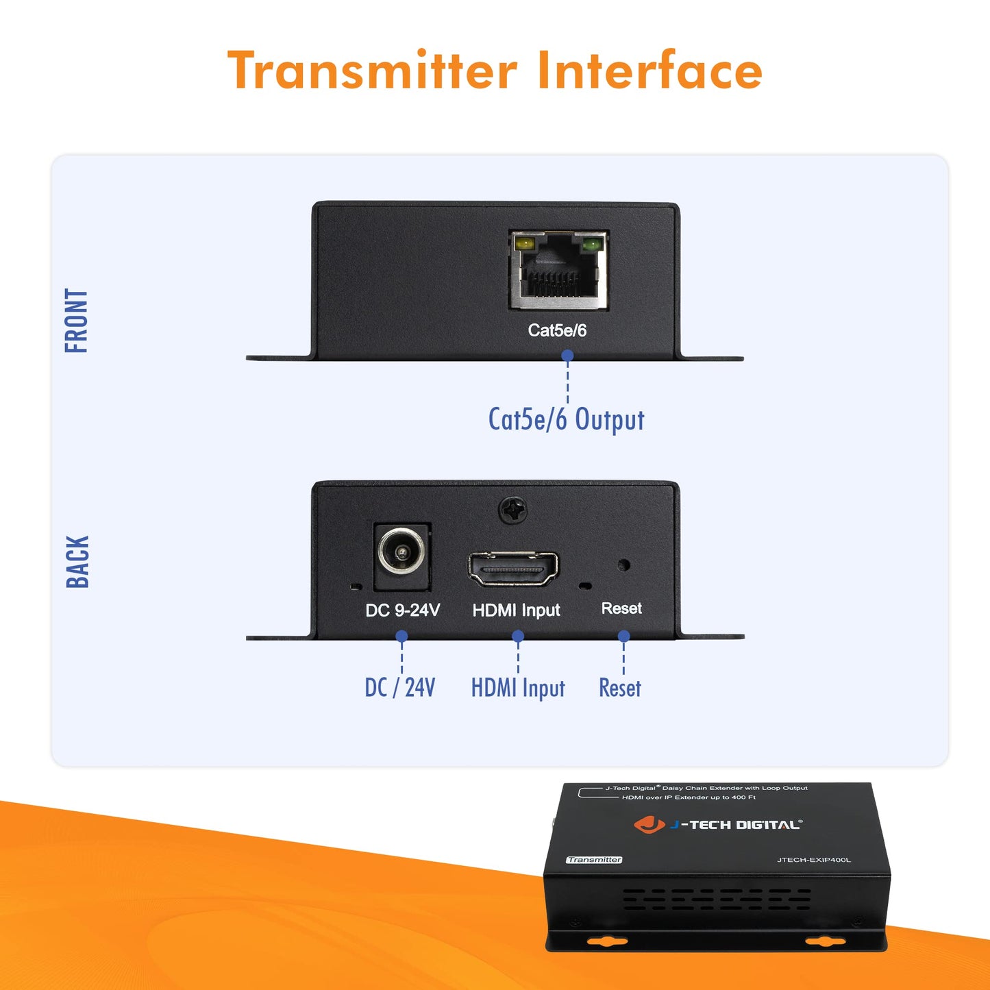 J-Tech Digital HDMI Extender Over Cat 5e/Cat6 Cable Daisy Chain Cascade to Multiple Receivers TCP/IP up to 1080P FHD 60Hz 400ft / 120M HDCP 1.4