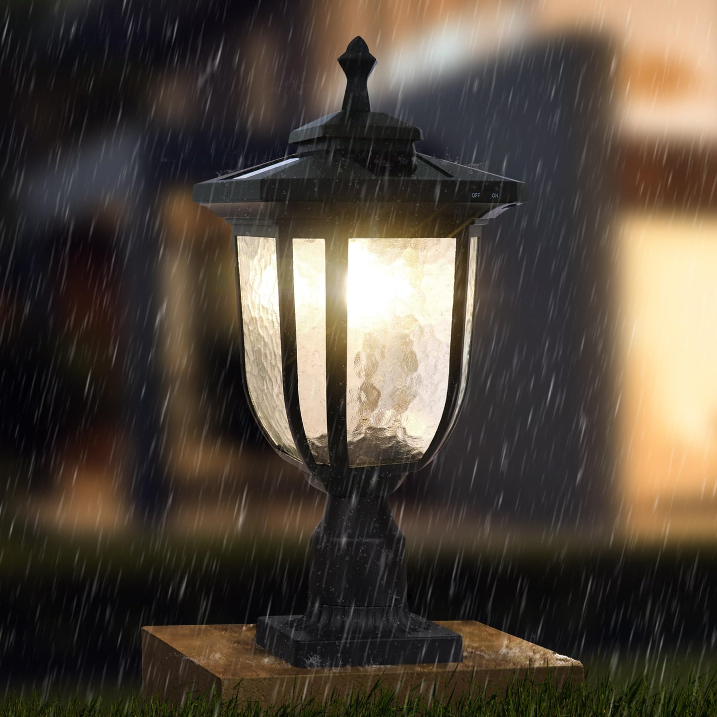 KMC KMC LIGHTING Solar Post Light Outdoor, ST4322Q Dusk to Dawn Vintage Solar Lamp Post Light Waterproof Aluminum with Pier Mount, Fence Pole Light