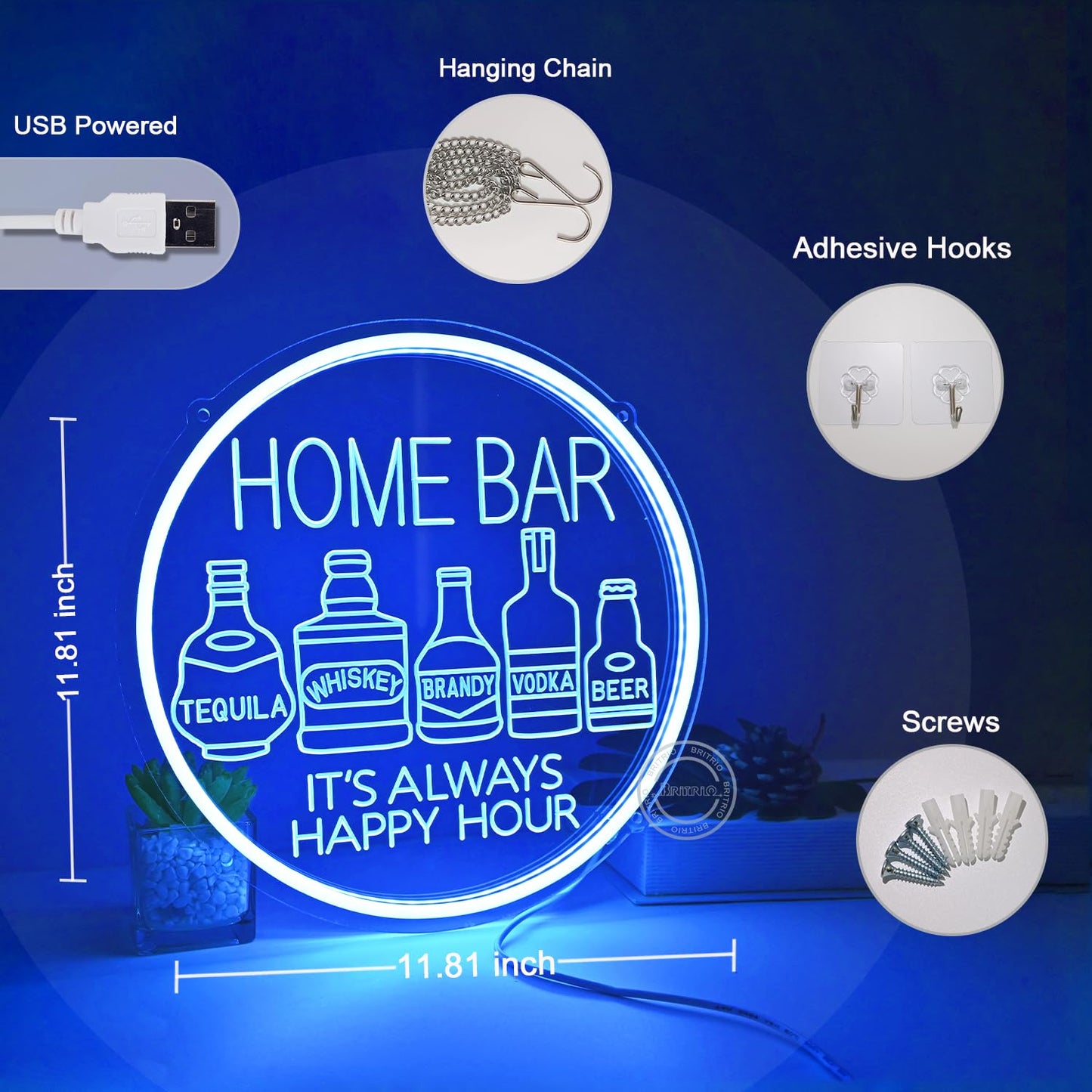 Britrio Neon Beer Sign Light for Man Cave Bar Cart Decor Drinks Cocktails Home Bar Pub Kitchen Bedroom Dorm Wall Art Sign Birthday Party Gift for Dad