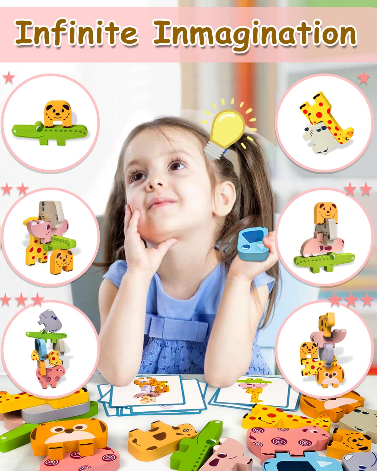 Montessori Toys 10pc Wooden Animal Blocks – Sorting & Stacking Puzzles for Toddlers Ages 1-4, Educational Birthday Gift for Boys & Girls