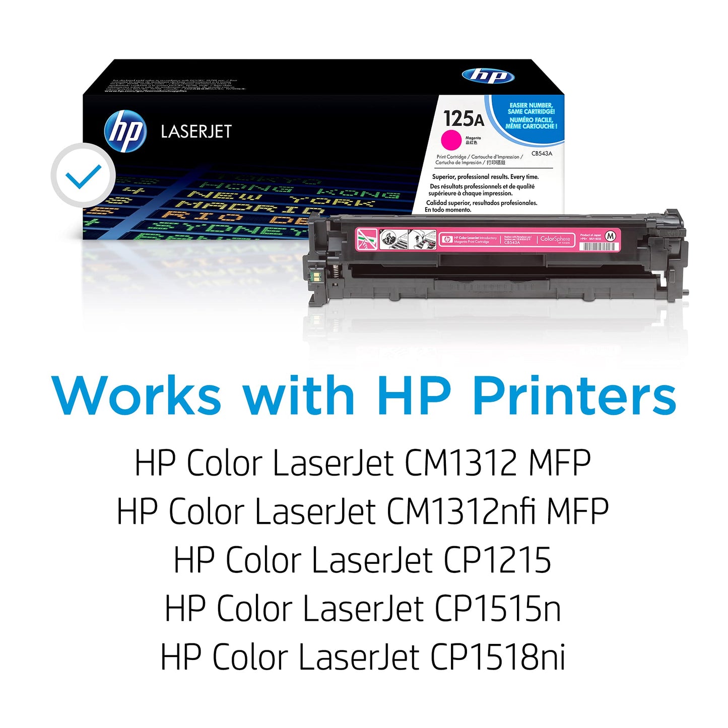 HP Original 125A Magenta Toner Cartridge | Works Color LaserJet CM1312 MFP Series, Color LaserJet CP1215, CP1515, CP1518 Series | CB543A