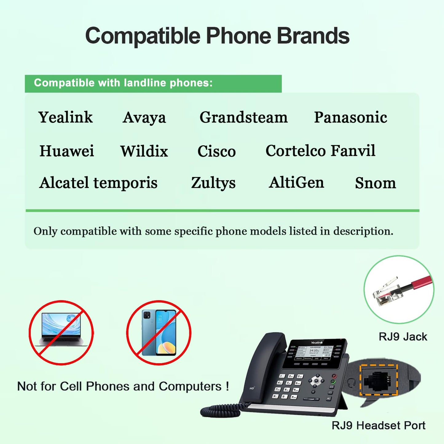 U10P-S Headset Adapter RJ9 Cable for Plantronics Quick Disconnect QD Headsets Wired to RJ9 Phone Headset Adapter Cord Works with Yealink T21P T46G