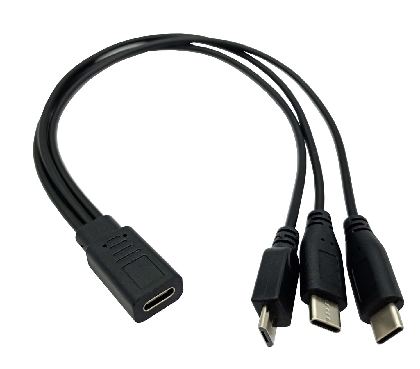 Qaoquda USB C Splitter Charge Cable,1 Feet USB Type C Female to 2 Type C +1 Micro USB Male Splitter Extension Charging Cable, 3 in 1 Fast Charging