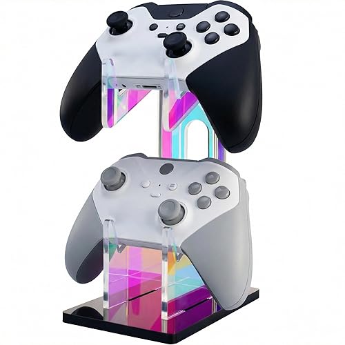 NiHome Iridescent Acrylic 2-Tier Universal Game Controller Headset Holder Stand for PS5 Xbox ONE Switch Colorful Controller Stand Gaming Accessories