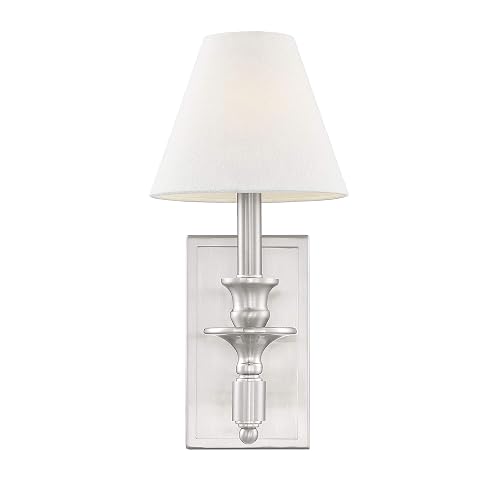 Savoy House 9-0700-1-SN Washburn Traditional Bohemian White Linen Wall Sconce, 1-Light 60 Watt, 15" H x 7" W, Satin Nickel