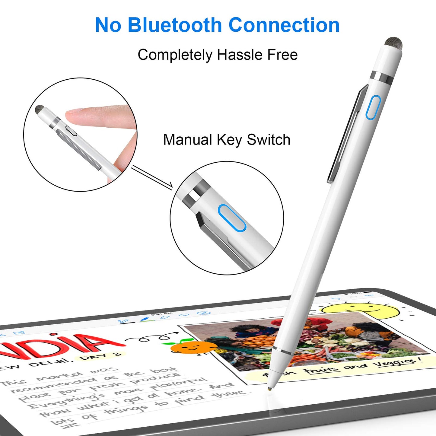 NTHJOYS 2 in 1 Rechargeable Digital Pen Fine Point Stylus for iPhone/iPad Pro/Mini/Air/Samsung and Other Touch Screens