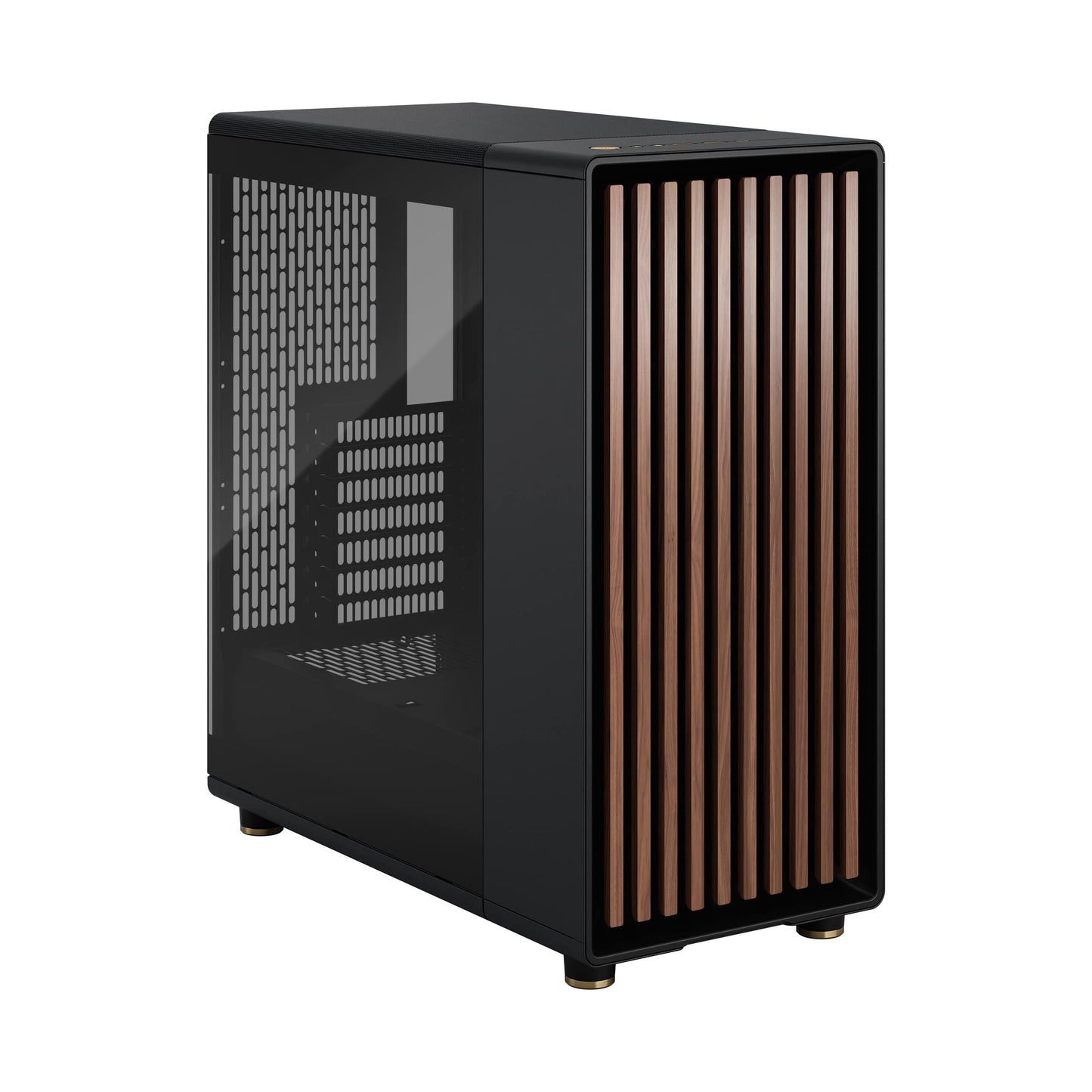 Fractal Design North Charcoal Black Tempered Glass Dark - Genuine Walnut Wood Front - Glass Side Panel - Two 140mm Aspect PWM Fans Included - Type C